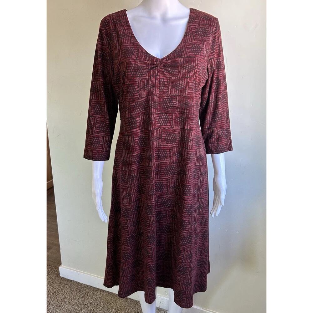 Toad & Co Rosalinda Dress Womens L Organic Cotton Tencel A-Line Geometric Red - Picture 4 of 13